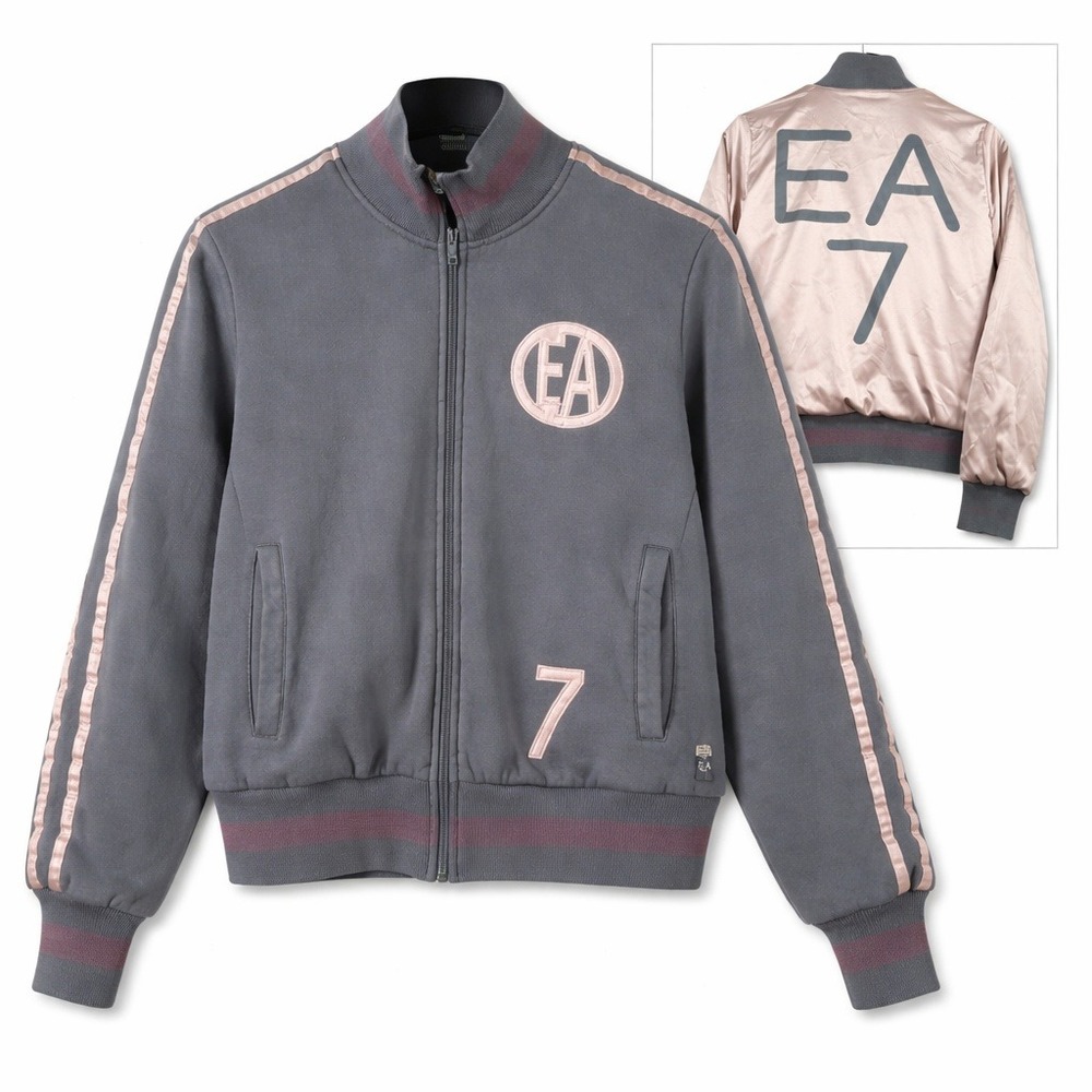 VTG Y2K Emporio Armani Satin Bomber Jacket Pink Grey Reversible EA7 Logo XS